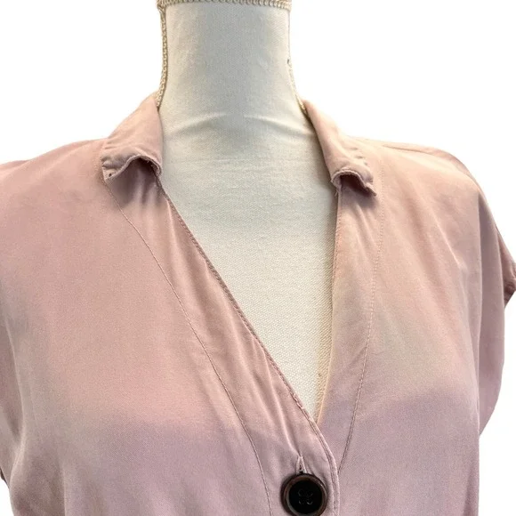 Zara Belted Mini Dress Pink Size S Button Front V Neck Lightweight Dolman Sleeve - Picture 6 of 11